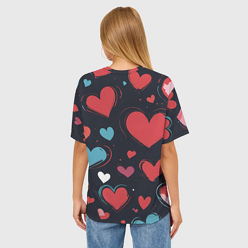 Женская футболка оверсайз Сердечный паттерн / 3D-принт – фото 4