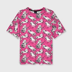 Женская футболка оверсайз Выдры в розовой воде