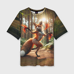 Футболка оверсайз женская Лиса Шаманка танцует зажигательный танец в лесу, цвет: 3D-принт