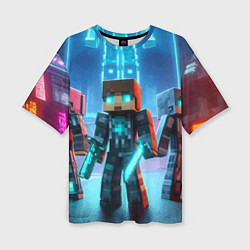 Женская футболка оверсайз Minecraft - ai art neon