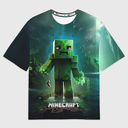 Футболка оверсайз женская Minecraft зеленый персонаж на острове, цвет: 3D-принт