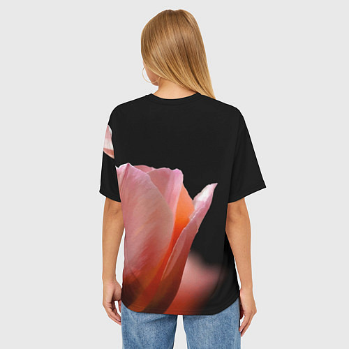 Женская футболка оверсайз Тюльпан на чёрном - woman / 3D-принт – фото 4
