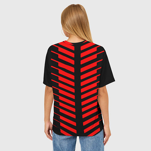 Женская футболка оверсайз BMW geometry sport red strupes / 3D-принт – фото 4