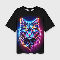 Женская футболка оверсайз Суровый неоновый кот