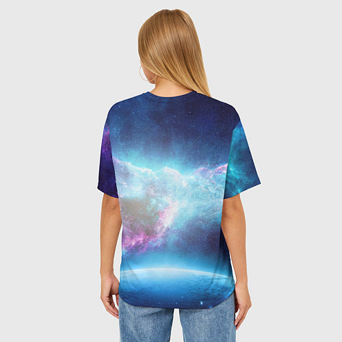 Женская футболка оверсайз Кот космонавт в космосе / 3D-принт – фото 4