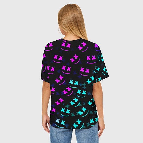 Женская футболка оверсайз Marshmello neon fortnite / 3D-принт – фото 4