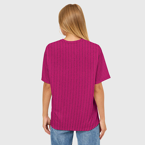 Женская футболка оверсайз Насыщенный тёмно-розовый в полоску / 3D-принт – фото 4