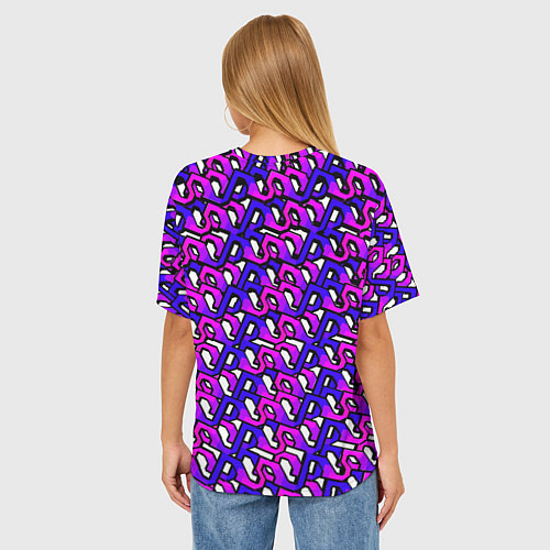 Женская футболка оверсайз Фиолетовый узор и чёрная обводка / 3D-принт – фото 4