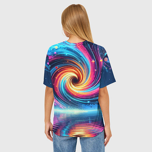 Женская футболка оверсайз Неоновая космическая абстракция - нейросеть / 3D-принт – фото 4