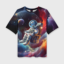 Женская футболка оверсайз Космонавт далматинец в неоновой галактике
