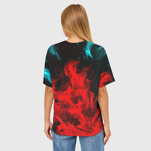 Женская футболка оверсайз Rainbow six шутер огненный стиль / 3D-принт – фото 4