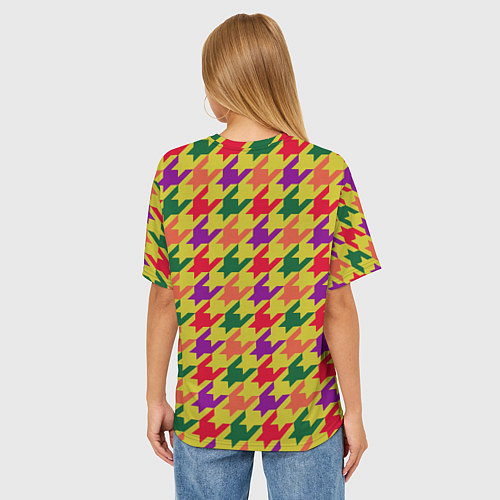 Женская футболка оверсайз Цветные гусиные лапки принт / 3D-принт – фото 4