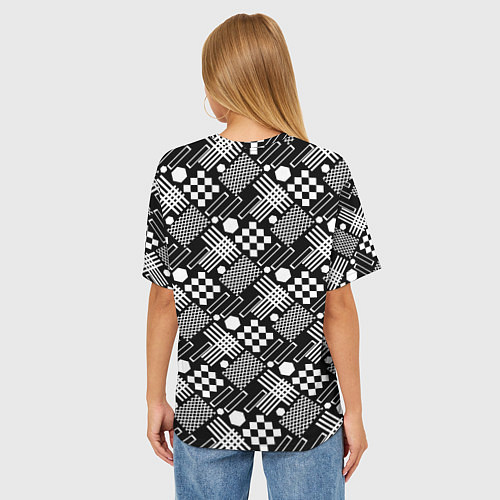 Женская футболка оверсайз Черно белый узор из геометрических фигур / 3D-принт – фото 4
