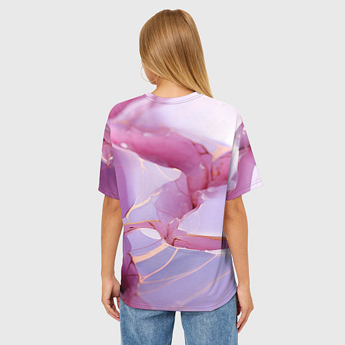 Женская футболка оверсайз Куски розового мрамора / 3D-принт – фото 4