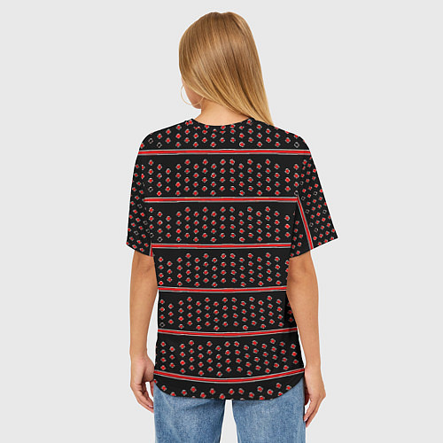 Женская футболка оверсайз Красные круги и полосы / 3D-принт – фото 4