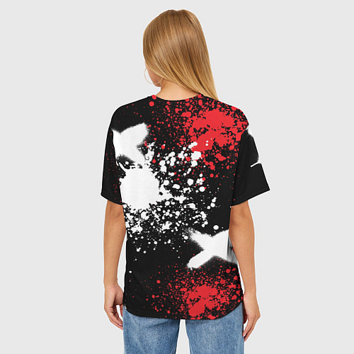 Женская футболка оверсайз Мерседес на фоне граффити и брызг красок / 3D-принт – фото 4