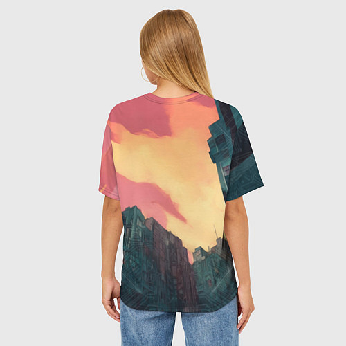 Женская футболка оверсайз Высотка на закате / 3D-принт – фото 4