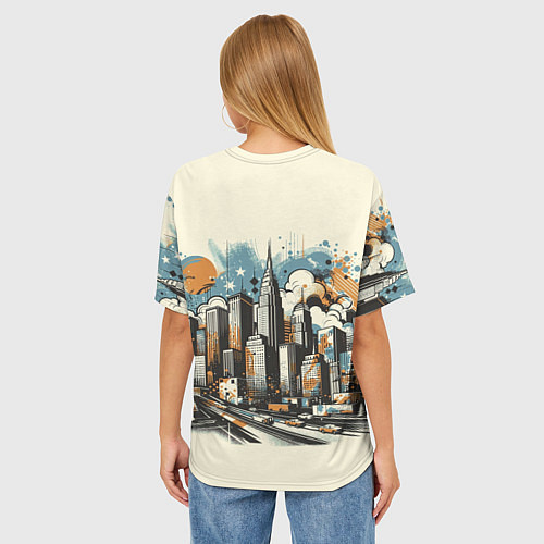 Женская футболка оверсайз Рисунок города с небоскребами / 3D-принт – фото 4