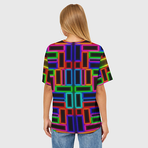 Женская футболка оверсайз Цветные светящиеся прямоугольники / 3D-принт – фото 4