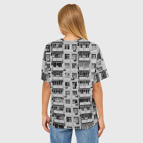 Женская футболка оверсайз Панелька в черно-белых тонах / 3D-принт – фото 4
