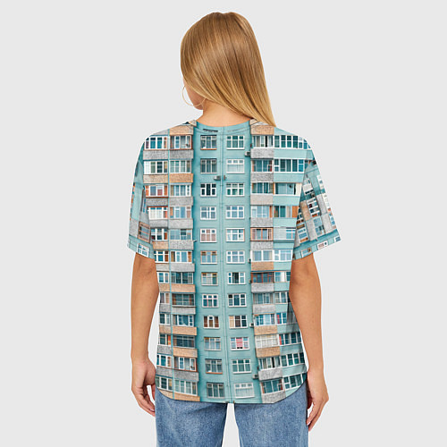 Женская футболка оверсайз Хрущёвка в голубых тонах / 3D-принт – фото 4