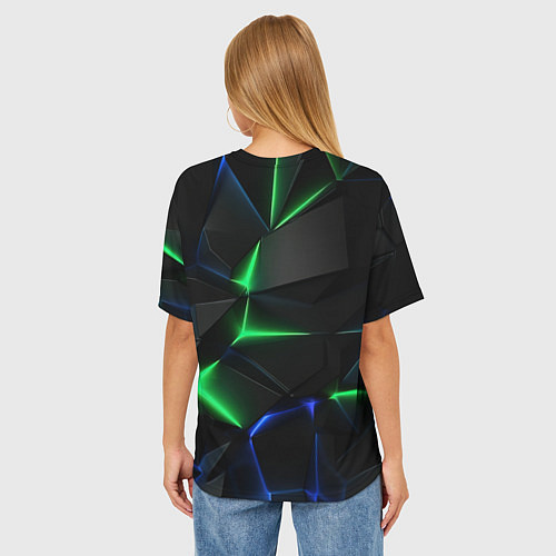 Женская футболка оверсайз Объемная геометрическая зеленая неоновая абстракци / 3D-принт – фото 4