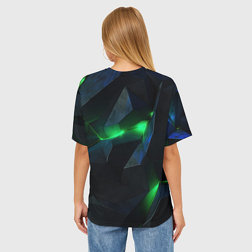 Женская футболка оверсайз Объемная геометрическая зеленая неоновая абстракци / 3D-принт – фото 4
