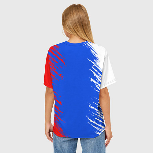 Женская футболка оверсайз Триколор штрихи с гербор / 3D-принт – фото 4