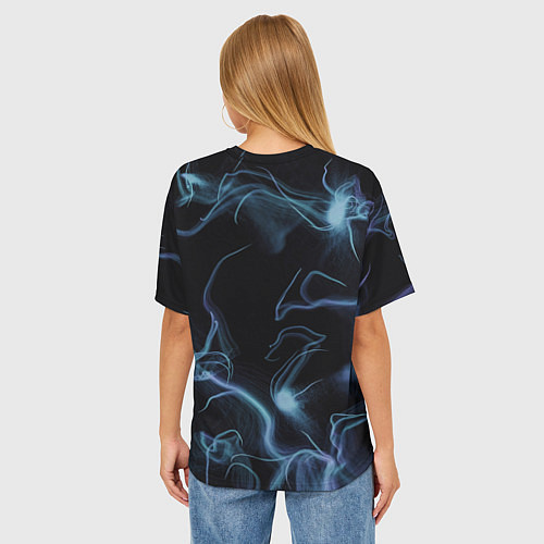 Женская футболка оверсайз Синие неоновые молнии / 3D-принт – фото 4