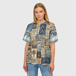 Футболка оверсайз женская Татуировки племени майя пэчворк, цвет: 3D-принт — фото 2