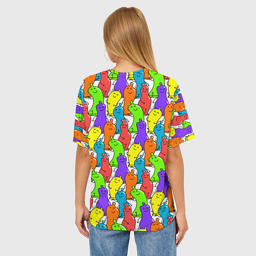 Женская футболка оверсайз Весёлые цветные презервативы / 3D-принт – фото 4