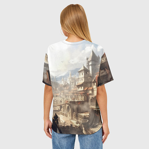 Женская футболка оверсайз Assassins creed town / 3D-принт – фото 4