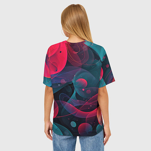 Женская футболка оверсайз Синие и розовые лепестки абстракции / 3D-принт – фото 4