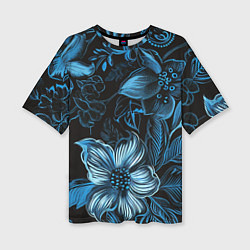 Женская футболка оверсайз Синие цветы абстракции
