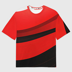 Футболка оверсайз женская Объемные волны абстракции и геометрии черно-красны, цвет: 3D-принт
