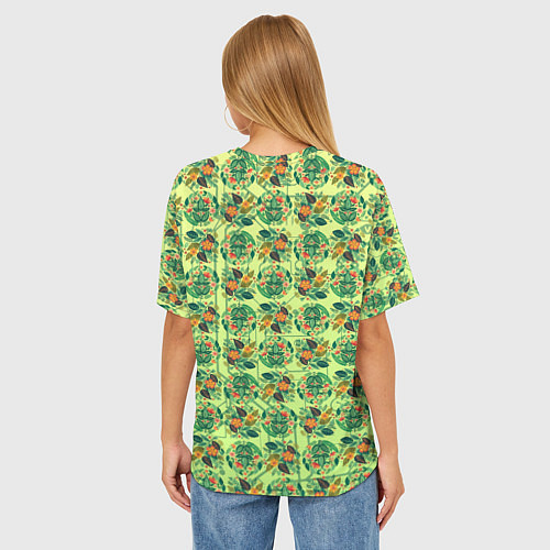 Женская футболка оверсайз Паттерн флоры / 3D-принт – фото 4