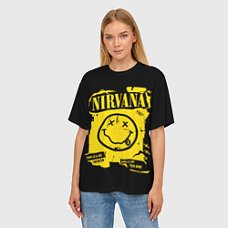 Футболка оверсайз женская Nirvana - смайлик, цвет: 3D-принт — фото 2