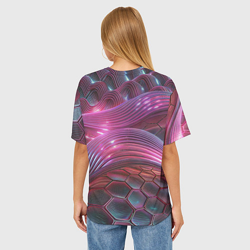Женская футболка оверсайз Волны и гексагон сетка / 3D-принт – фото 4