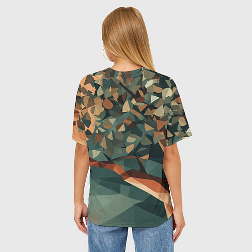 Женская футболка оверсайз Полигональное дерево с зелеными листьями / 3D-принт – фото 4