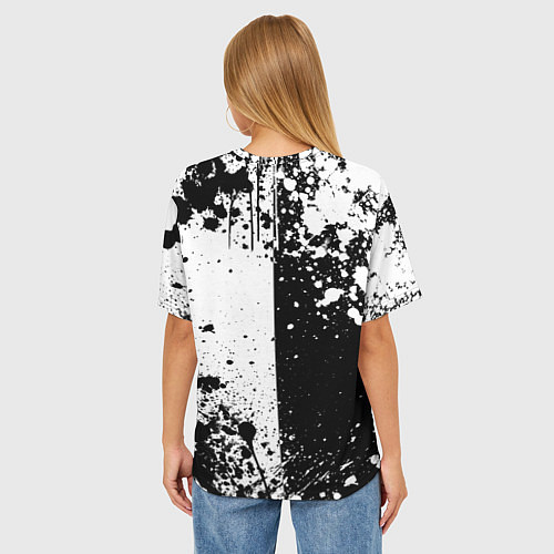 Женская футболка оверсайз Стальной алхимик - брызги черно-белые / 3D-принт – фото 4