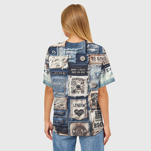 Женская футболка оверсайз Пэчворк джинсы из Лондона / 3D-принт – фото 4