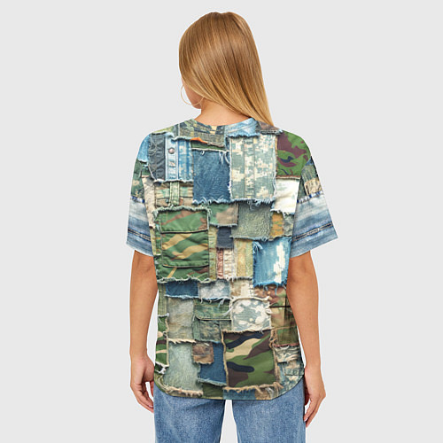 Женская футболка оверсайз Джинсы с камуфляжем пэчворк / 3D-принт – фото 4