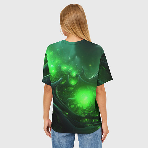 Женская футболка оверсайз Зеленая кислотная яркая неоновая абстракция / 3D-принт – фото 4