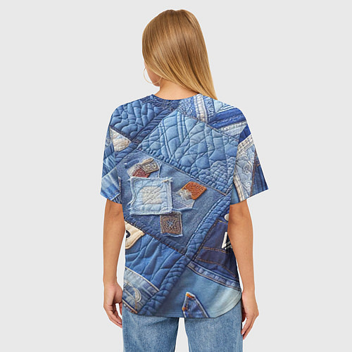 Женская футболка оверсайз Vanguard jeans patchwork - ai art / 3D-принт – фото 4