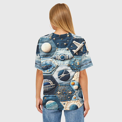 Женская футболка оверсайз Пэчворк с авиацией / 3D-принт – фото 4