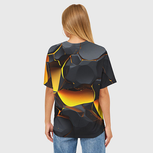 Женская футболка оверсайз Разлом черных плит и оранжевая лава / 3D-принт – фото 4
