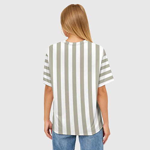 Женская футболка оверсайз Бежевый в широкую полоску / 3D-принт – фото 4