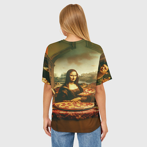 Женская футболка оверсайз Мона Лиза и большая пицца сюрреализм / 3D-принт – фото 4