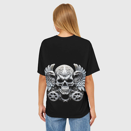 Женская футболка оверсайз Skulls and Wings Mechanic / 3D-принт – фото 4