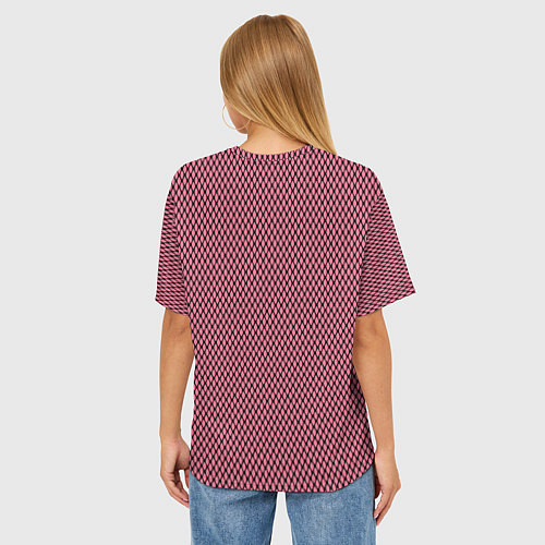 Женская футболка оверсайз Розовый имитация сетки паттерн / 3D-принт – фото 4